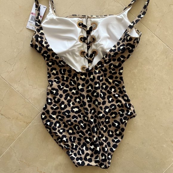 Michael Kors Cheetah Print One Piece Lace-up Swimsuit Size 10 - Picture 5 of 10